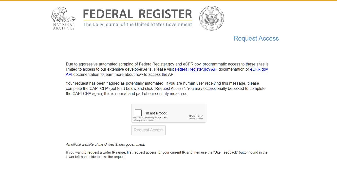 Federal Register :: Request Access