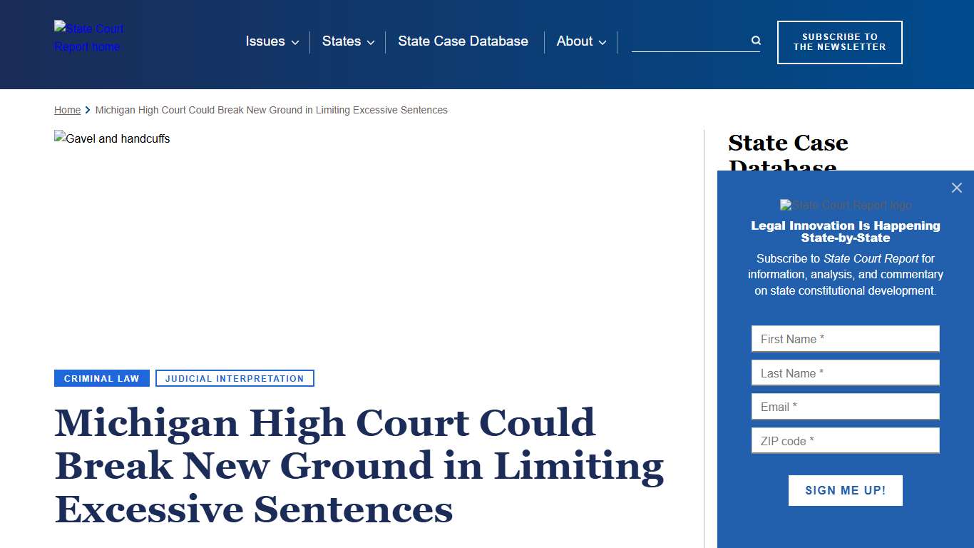 Michigan High Court Could Break New Ground in Limiting Excessive Sentences State Court Report